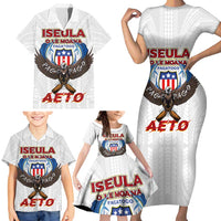 American Samoa Fautasi Family Matching Short Sleeve Bodycon Dress and Hawaiian Shirt Pago Pago Aeto and Iseula o le Moana of Fagatogo White Color LT03 - Polynesian Pride