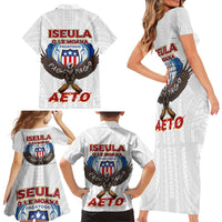 American Samoa Fautasi Family Matching Short Sleeve Bodycon Dress and Hawaiian Shirt Pago Pago Aeto and Iseula o le Moana of Fagatogo White Color LT03 - Polynesian Pride