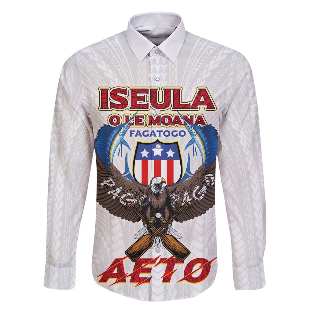 American Samoa Fautasi Family Matching Short Sleeve Bodycon Dress and Hawaiian Shirt Pago Pago Aeto and Iseula o le Moana of Fagatogo White Color LT03 Dad's Shirt - Long Sleeve White - Polynesian Pride