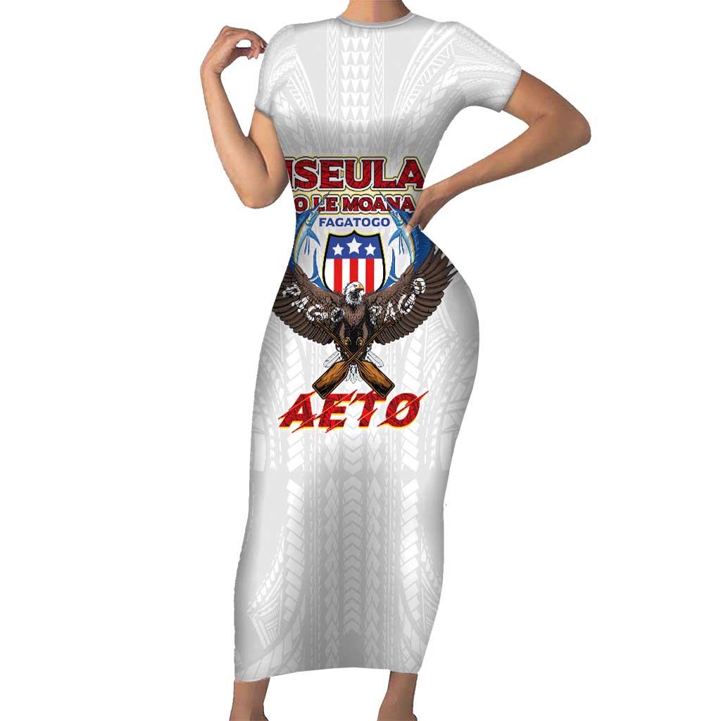 American Samoa Fautasi Family Matching Short Sleeve Bodycon Dress and Hawaiian Shirt Pago Pago Aeto and Iseula o le Moana of Fagatogo White Color LT03 Mom's Dress White - Polynesian Pride