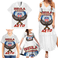 American Samoa Fautasi Family Matching Summer Maxi Dress and Hawaiian Shirt Pago Pago Aeto and Iseula o le Moana of Fagatogo White Color LT03 - Polynesian Pride