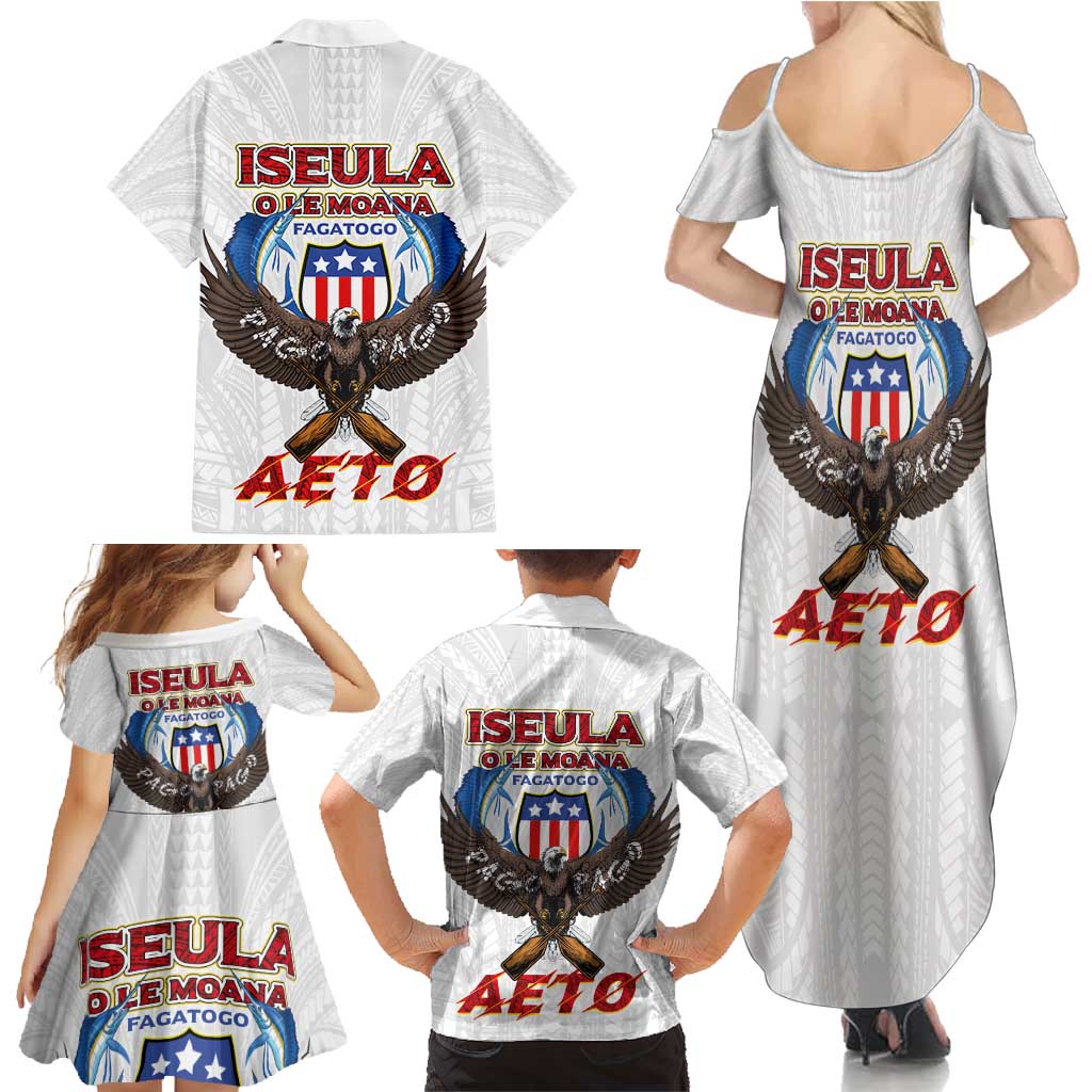 American Samoa Fautasi Family Matching Summer Maxi Dress and Hawaiian Shirt Pago Pago Aeto and Iseula o le Moana of Fagatogo White Color LT03 - Polynesian Pride