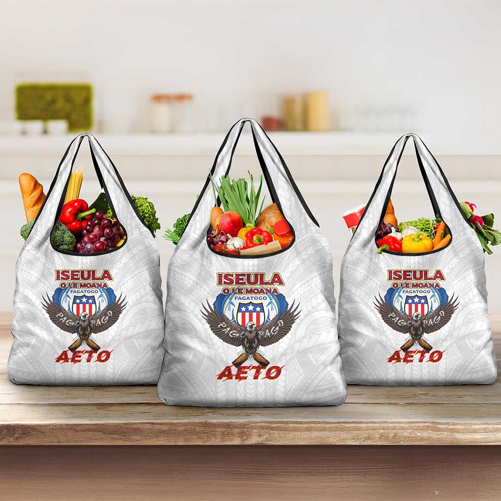 American Samoa Fautasi Grocery Bag Pago Pago Aeto and Iseula o le Moana of Fagatogo White Color LT03 3-pack One Size White - Polynesian Pride
