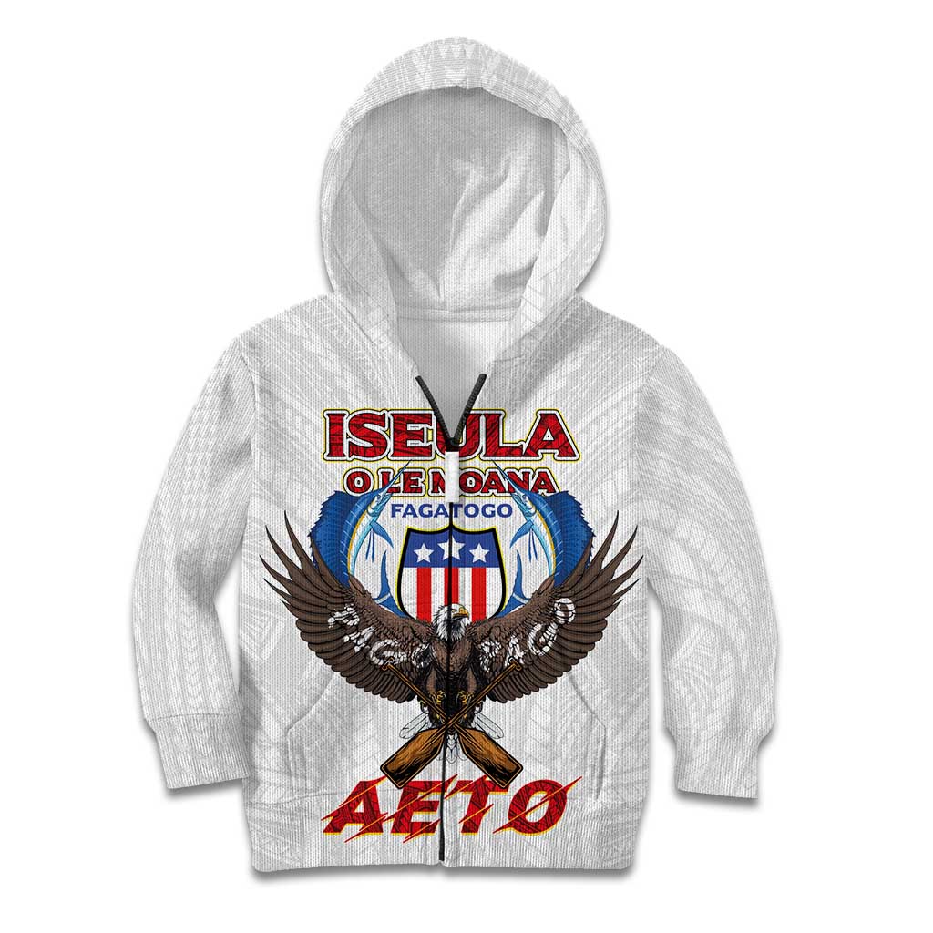 American Samoa Fautasi Kid Hoodie Pago Pago Aeto and Iseula o le Moana of Fagatogo White Color LT03 Zip Hoodie White - Polynesian Pride