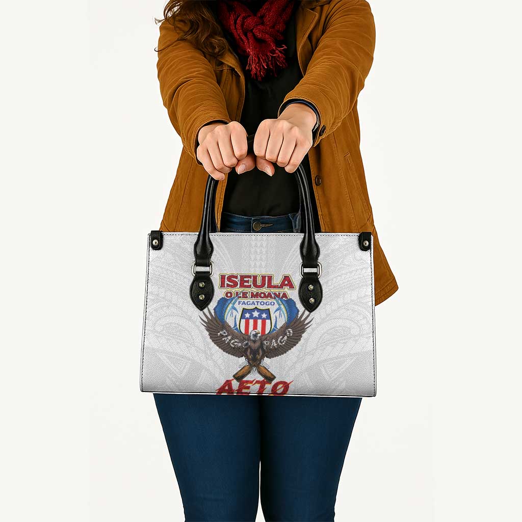 American Samoa Fautasi Leather Bag Pago Pago Aeto and Iseula o le Moana of Fagatogo White Color LT03 - Polynesian Pride