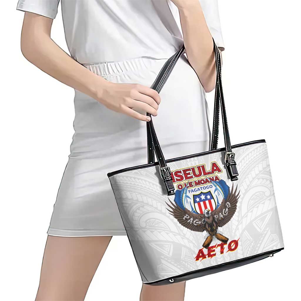 American Samoa Fautasi Leather Tote Bag Pago Pago Aeto and Iseula o le Moana of Fagatogo White Color LT03 - Polynesian Pride
