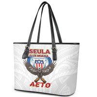 American Samoa Fautasi Leather Tote Bag Pago Pago Aeto and Iseula o le Moana of Fagatogo White Color LT03 - Polynesian Pride