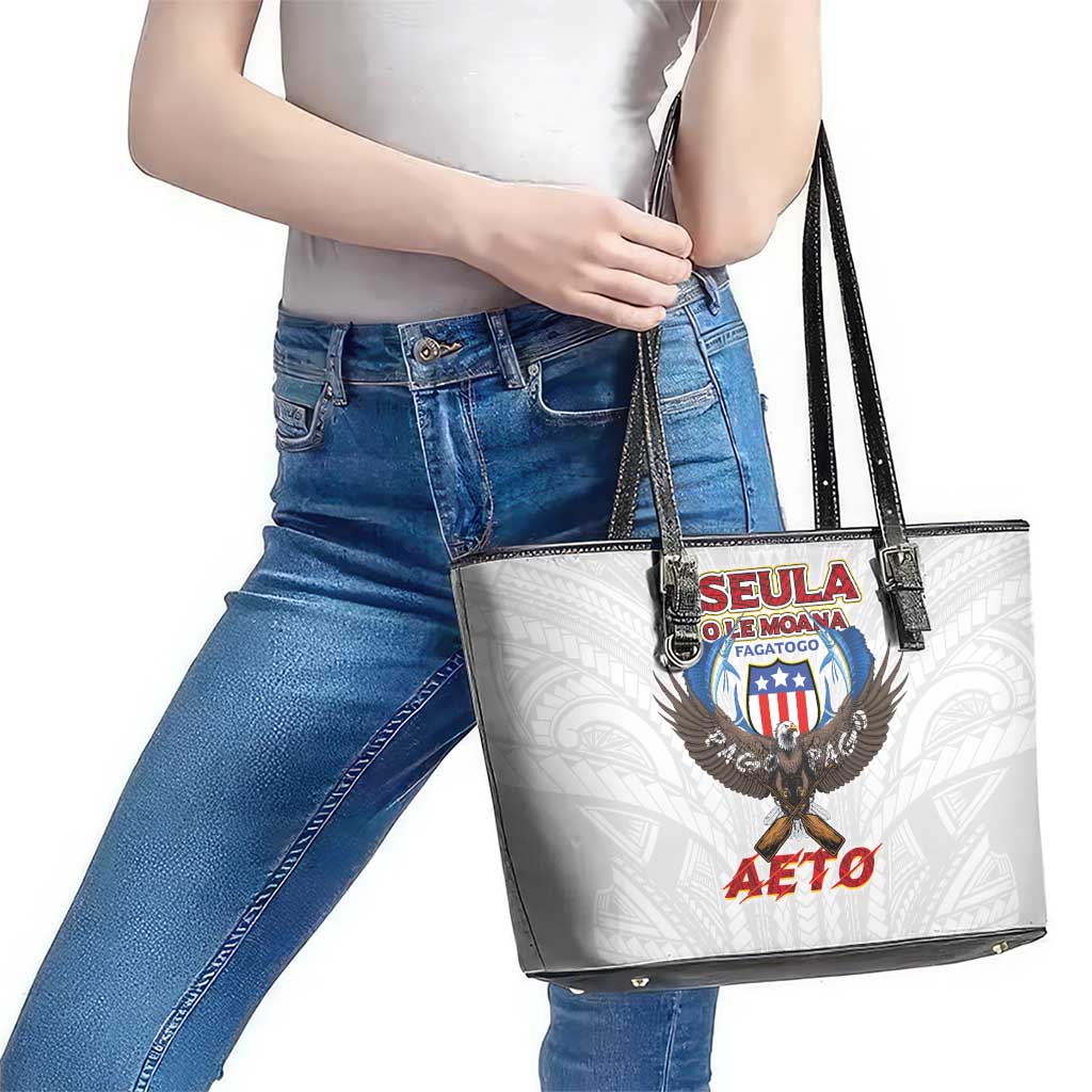 American Samoa Fautasi Leather Tote Bag Pago Pago Aeto and Iseula o le Moana of Fagatogo White Color LT03 - Polynesian Pride