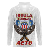 American Samoa Fautasi Long Sleeve Polo Shirt Pago Pago Aeto and Iseula o le Moana of Fagatogo White Color LT03 - Polynesian Pride