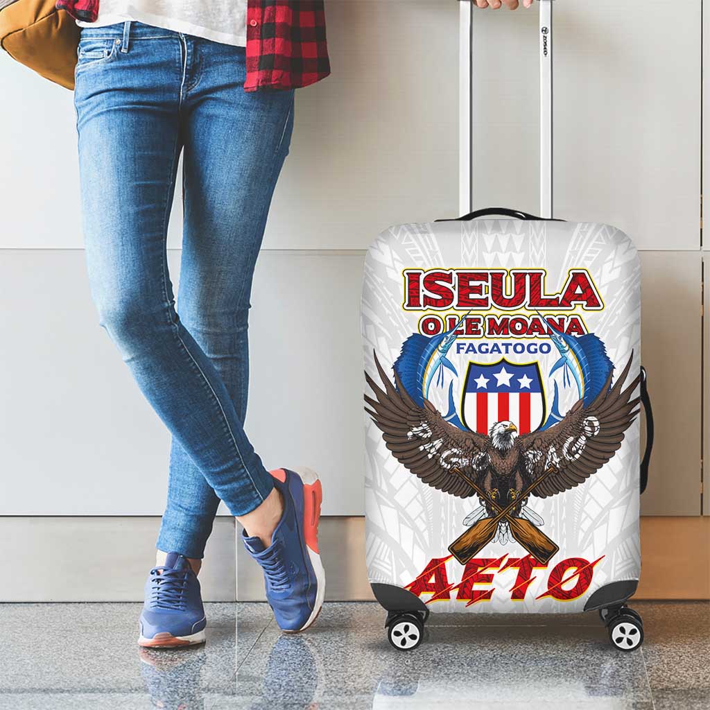 American Samoa Fautasi Luggage Cover Pago Pago Aeto and Iseula o le Moana of Fagatogo White Color LT03 - Polynesian Pride
