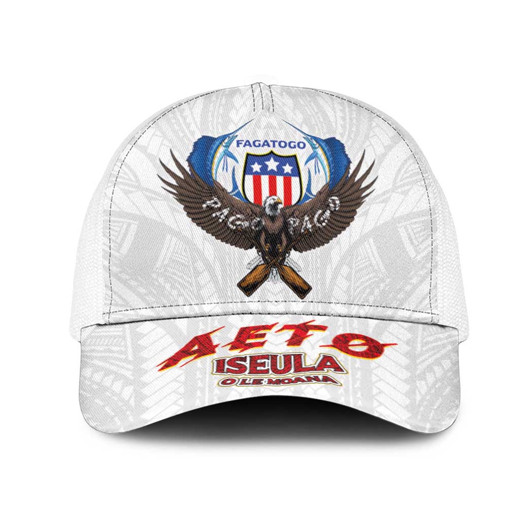 American Samoa Fautasi Mesh Trucker Cap Pago Pago Aeto and Iseula o le Moana of Fagatogo White Color LT03 One Size White White - Polynesian Pride