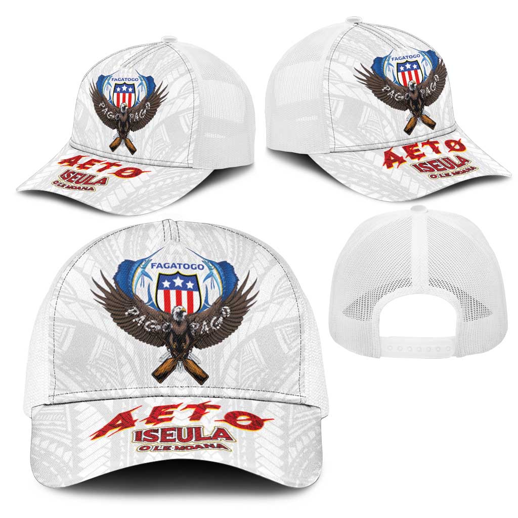 American Samoa Fautasi Mesh Trucker Cap Pago Pago Aeto and Iseula o le Moana of Fagatogo White Color LT03 - Polynesian Pride