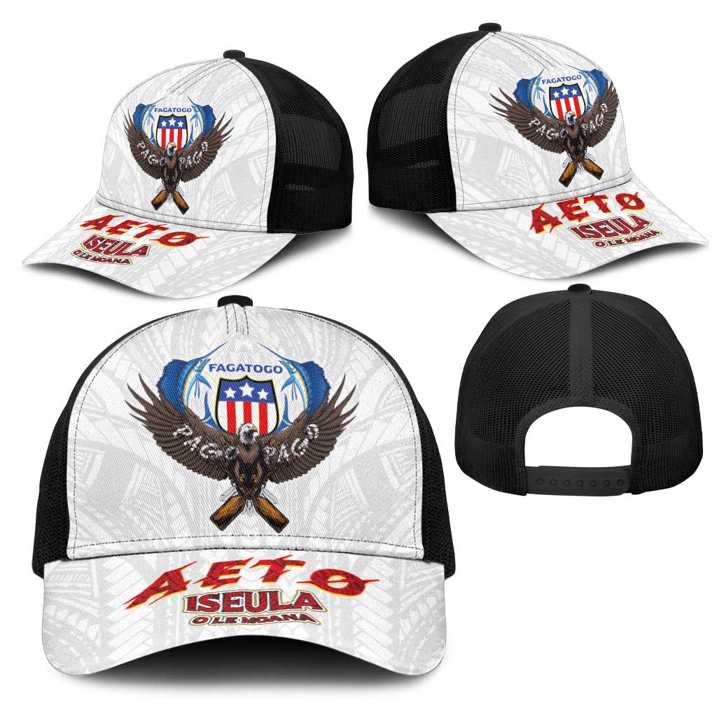 American Samoa Fautasi Mesh Trucker Cap Pago Pago Aeto and Iseula o le Moana of Fagatogo White Color LT03 - Polynesian Pride