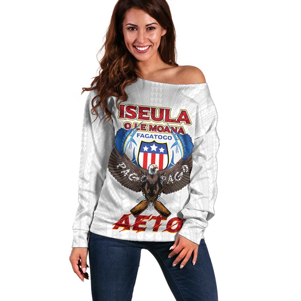 American Samoa Fautasi Off Shoulder Sweater Pago Pago Aeto and Iseula o le Moana of Fagatogo White Color LT03 Women White - Polynesian Pride