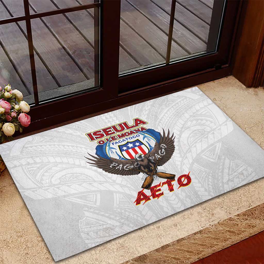 American Samoa Fautasi Rubber Doormat Pago Pago Aeto and Iseula o le Moana of Fagatogo White Color LT03 - Polynesian Pride