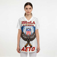 American Samoa Fautasi Scrub Top Pago Pago Aeto and Iseula o le Moana of Fagatogo White Color LT03 - Polynesian Pride