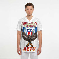 American Samoa Fautasi Scrub Top Pago Pago Aeto and Iseula o le Moana of Fagatogo White Color LT03 - Polynesian Pride