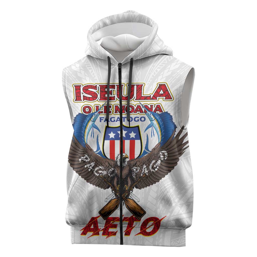 American Samoa Fautasi Sleeveless Zip Hoodie Pago Pago Aeto and Iseula o le Moana of Fagatogo White Color LT03
