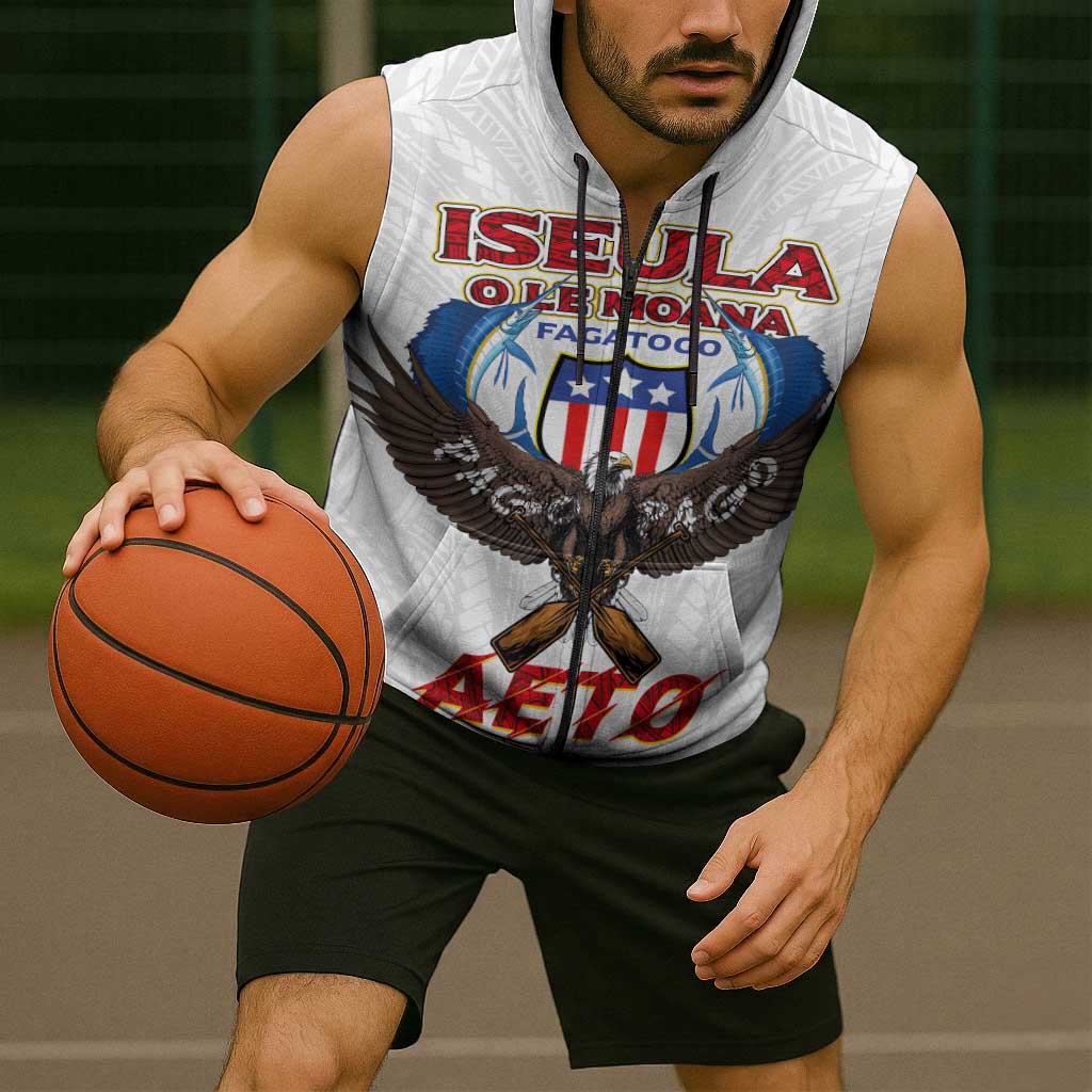 American Samoa Fautasi Sleeveless Zip Hoodie Pago Pago Aeto and Iseula o le Moana of Fagatogo White Color LT03 - Polynesian Pride
