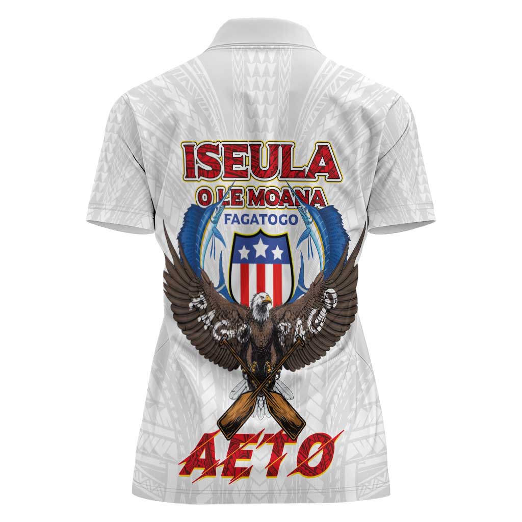 American Samoa Fautasi Women Polo Shirt Pago Pago Aeto and Iseula o le Moana of Fagatogo White Color LT03 - Polynesian Pride