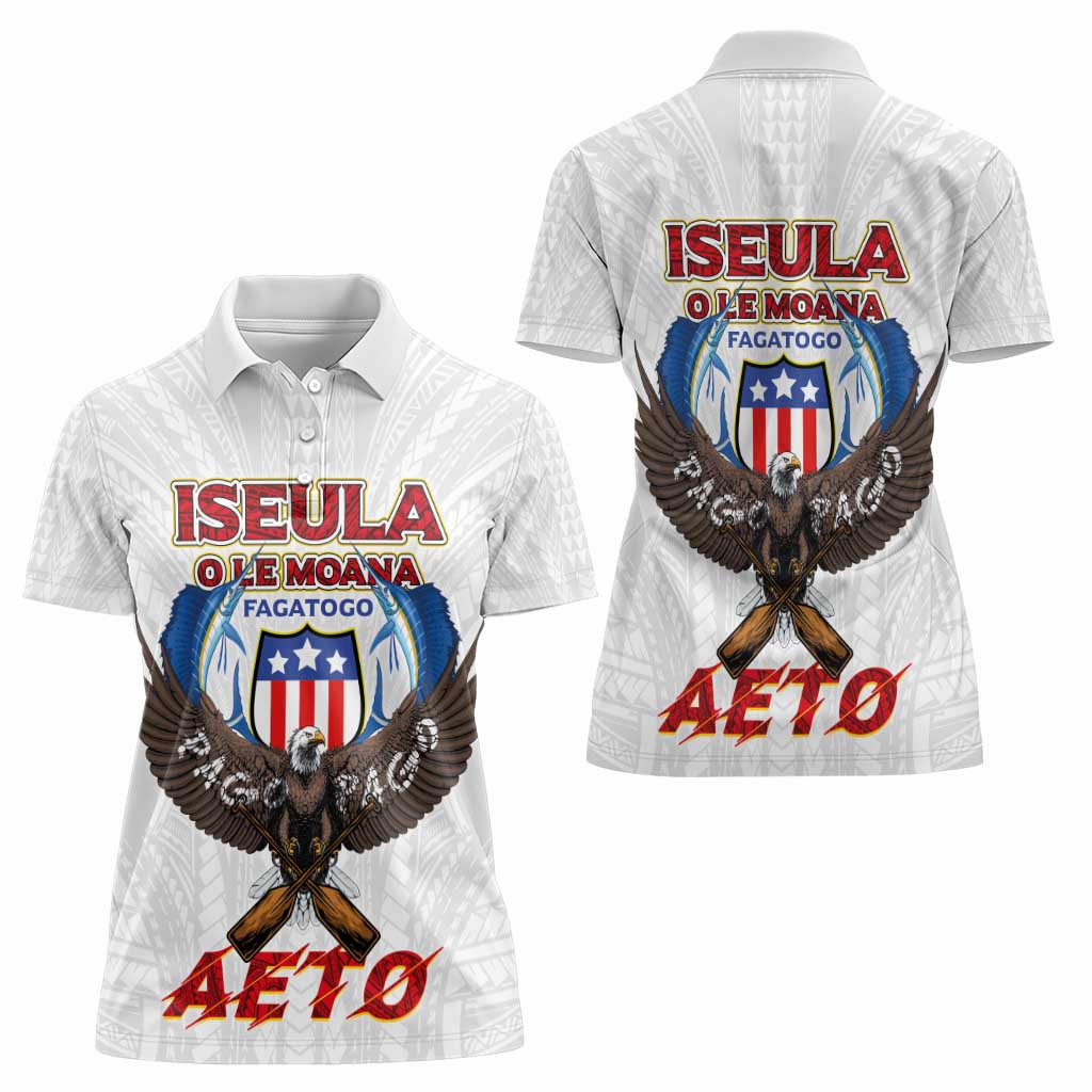 American Samoa Fautasi Women Polo Shirt Pago Pago Aeto and Iseula o le Moana of Fagatogo White Color LT03 - Polynesian Pride