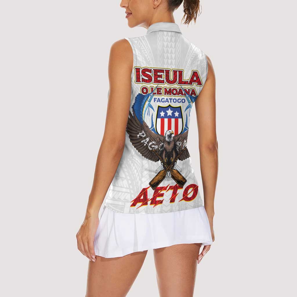 American Samoa Fautasi Women Sleeveless Polo Shirt Pago Pago Aeto and Iseula o le Moana of Fagatogo White Color LT03 - Polynesian Pride