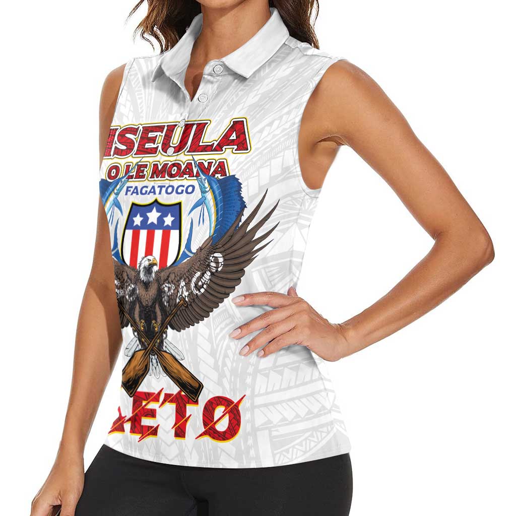 American Samoa Fautasi Women Sleeveless Polo Shirt Pago Pago Aeto and Iseula o le Moana of Fagatogo White Color LT03 - Polynesian Pride