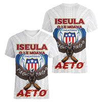 American Samoa Fautasi Women V-Neck T-Shirt Pago Pago Aeto and Iseula o le Moana of Fagatogo White Color LT03 - Polynesian Pride