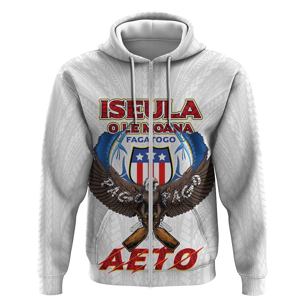 American Samoa Fautasi Zip Hoodie Pago Pago Aeto and Iseula o le Moana of Fagatogo White Color LT03 Zip Hoodie White - Polynesian Pride