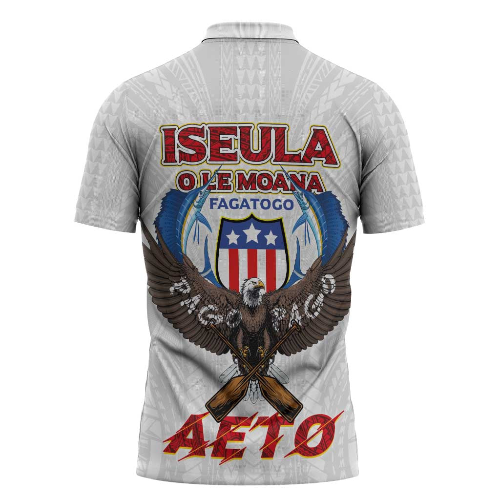 American Samoa Fautasi Zipper Polo Shirt Pago Pago Aeto and Iseula o le Moana of Fagatogo White Color LT03 - Polynesian Pride