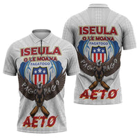 American Samoa Fautasi Zipper Polo Shirt Pago Pago Aeto and Iseula o le Moana of Fagatogo White Color LT03 - Polynesian Pride