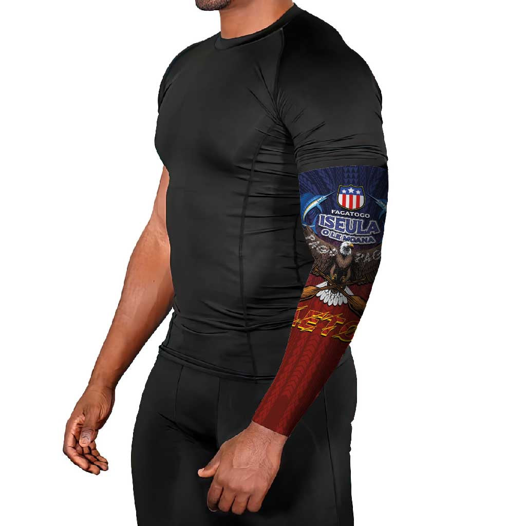 American Samoa Fautasi Arm Sleeves Pago Pago Aeto and Iseula o le Moana of Fagatogo Red-Blue LT03 - Polynesian Pride