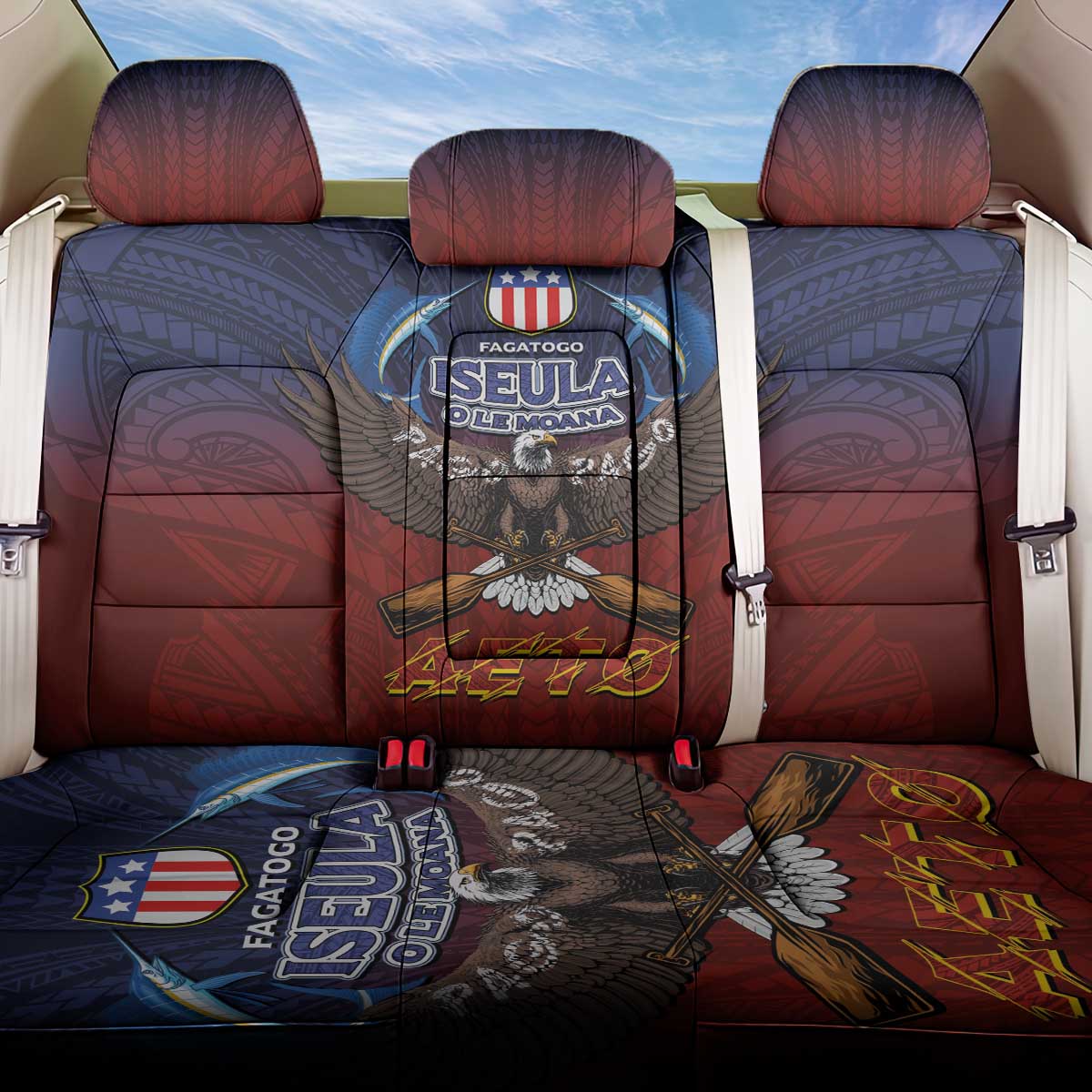 American Samoa Fautasi Back Car Seat Cover Pago Pago Aeto and Iseula o le Moana of Fagatogo Red-Blue LT03 One Size Blue - Polynesian Pride