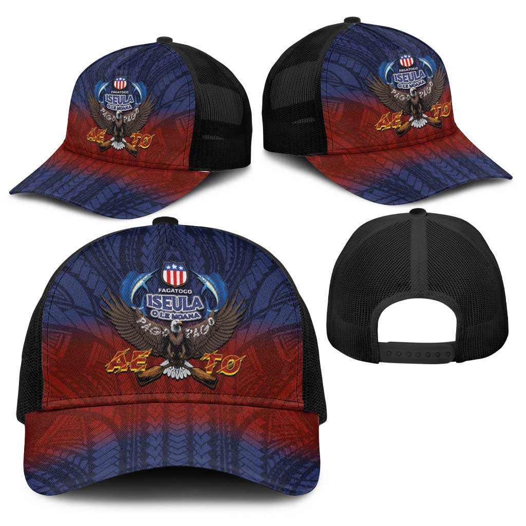 American Samoa Fautasi Baseball Net Cap Pago Pago Aeto and Iseula o le Moana of Fagatogo Red-Blue - Polynesian Pride