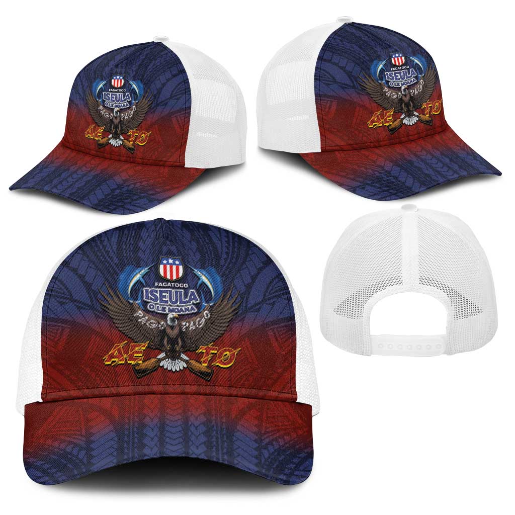 American Samoa Fautasi Baseball Net Cap Pago Pago Aeto and Iseula o le Moana of Fagatogo Red-Blue - Polynesian Pride
