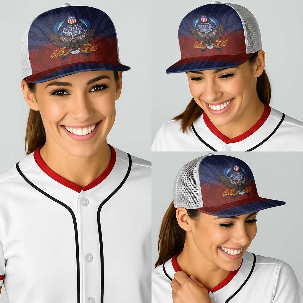 American Samoa Fautasi Baseball Net Cap Pago Pago Aeto and Iseula o le Moana of Fagatogo Red-Blue - Polynesian Pride