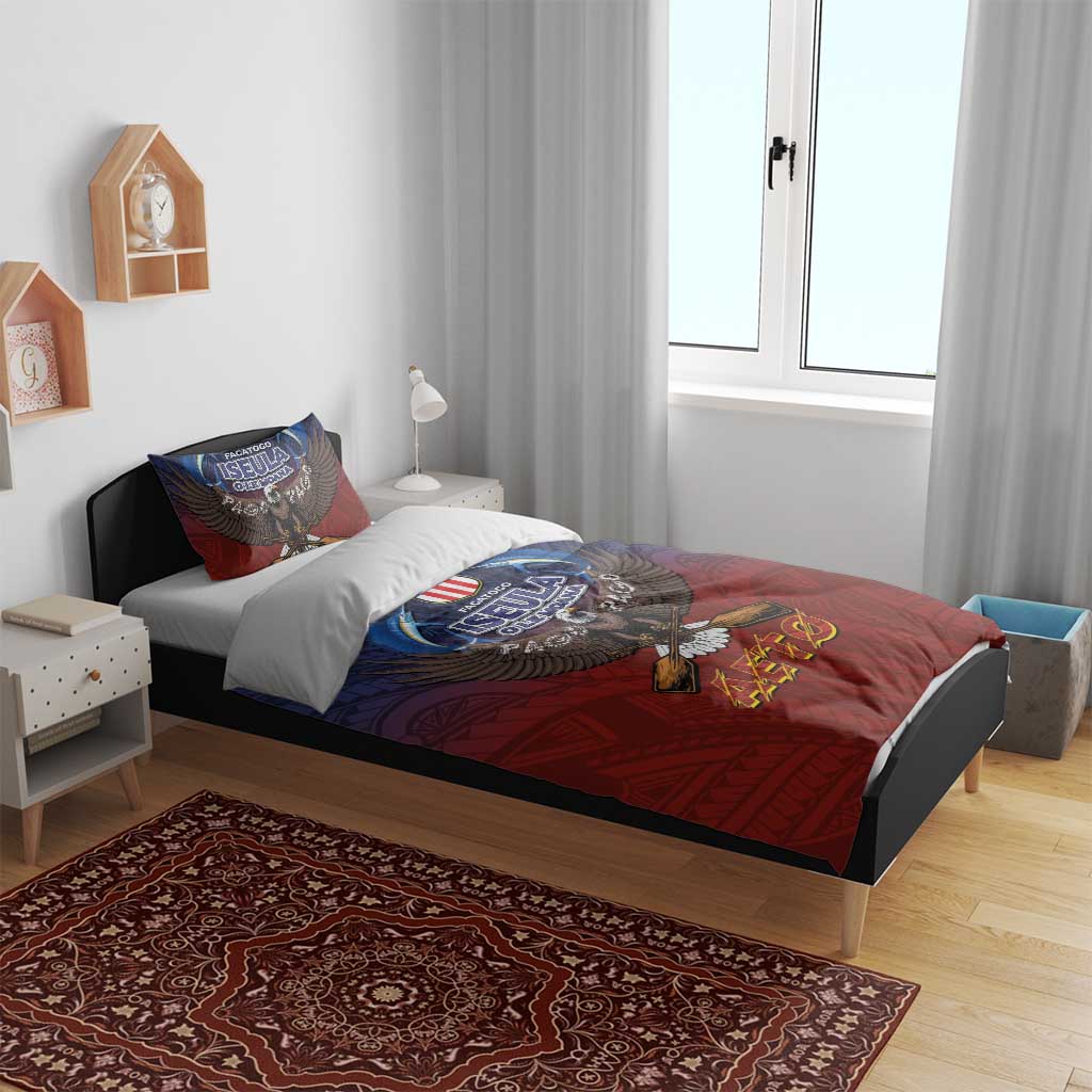 American Samoa Fautasi Bedding Set Pago Pago Aeto and Iseula o le Moana of Fagatogo Red-Blue - Polynesian Pride