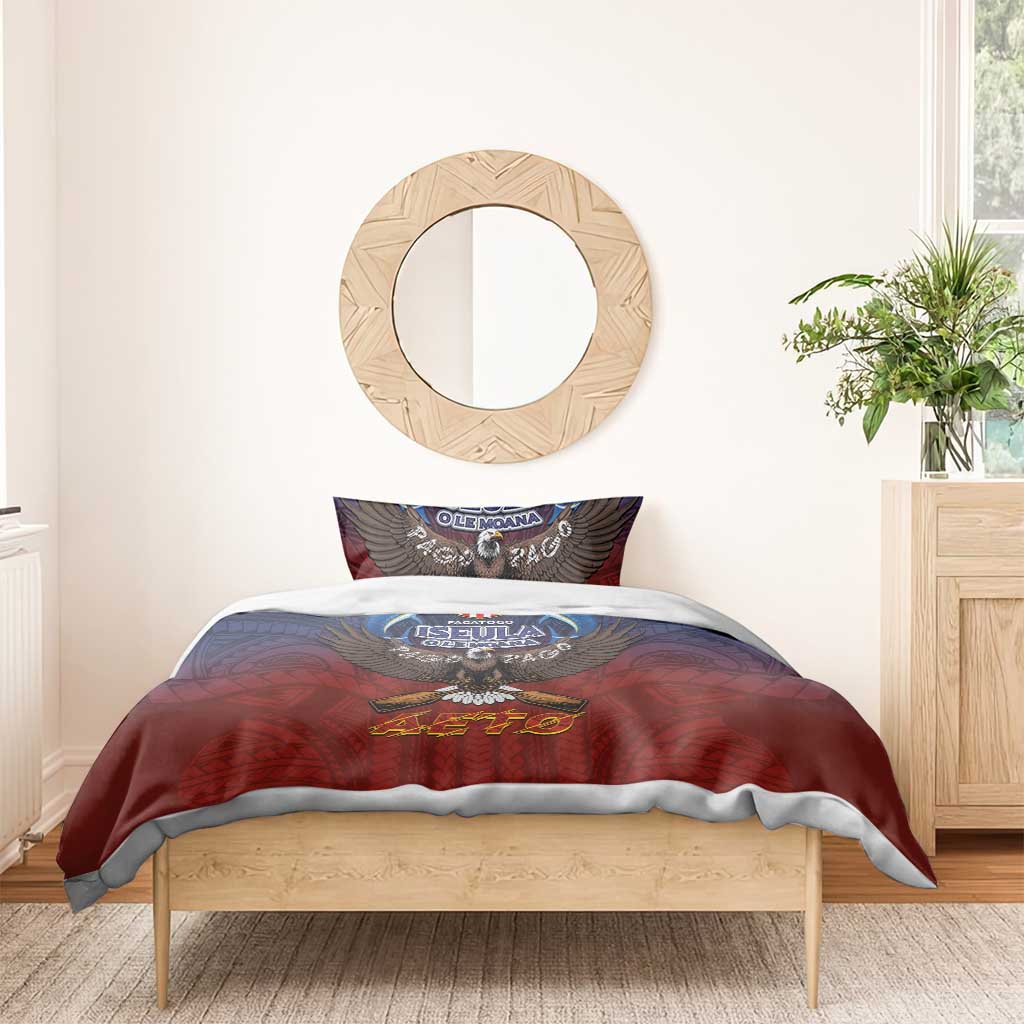 American Samoa Fautasi Bedding Set Pago Pago Aeto and Iseula o le Moana of Fagatogo Red-Blue - Polynesian Pride