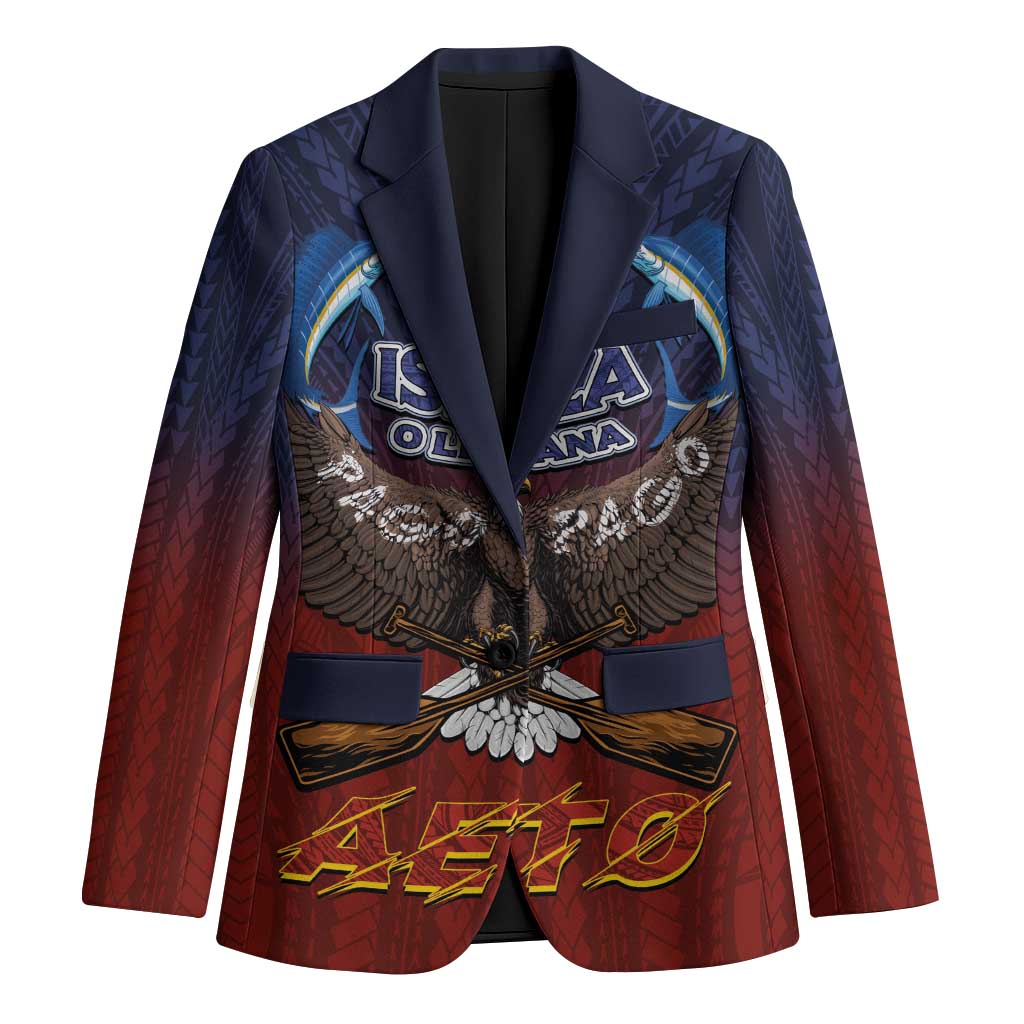 American Samoa Fautasi Blazer Pago Pago Aeto and Iseula o le Moana of Fagatogo Red-Blue - Polynesian Pride