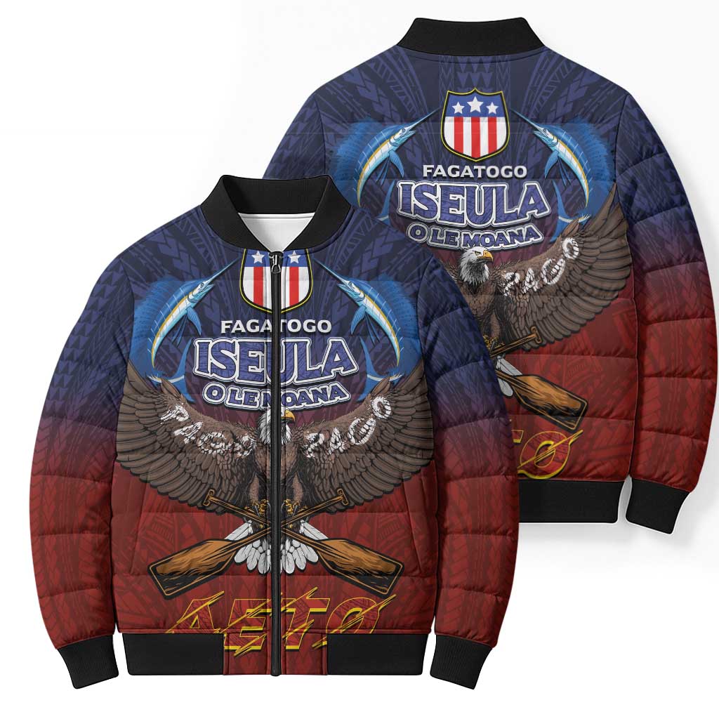 American Samoa Fautasi Bomber Puffer Jacket Pago Pago Aeto and Iseula o le Moana of Fagatogo Red-Blue LT03 - Polynesian Pride