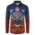 American Samoa Fautasi Button Sweatshirt Pago Pago Aeto and Iseula o le Moana of Fagatogo Red-Blue - Polynesian Pride
