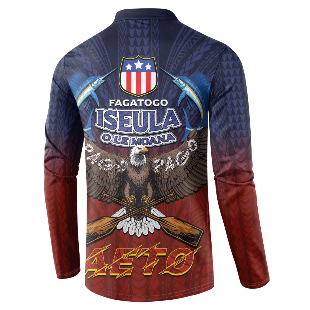 American Samoa Fautasi Button Sweatshirt Pago Pago Aeto and Iseula o le Moana of Fagatogo Red-Blue - Polynesian Pride