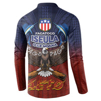 American Samoa Fautasi Button Sweatshirt Pago Pago Aeto and Iseula o le Moana of Fagatogo Red-Blue - Polynesian Pride