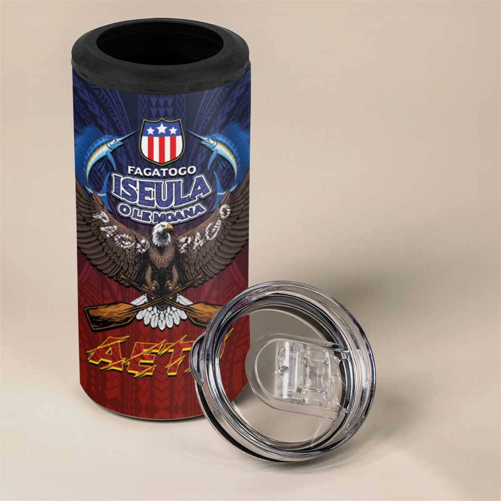 American Samoa Fautasi 4 in 1 Can Cooler Tumbler Pago Pago Aeto and Iseula o le Moana of Fagatogo Red-Blue LT03 - Polynesian Pride