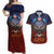 American Samoa Fautasi Couples Matching Off Shoulder Maxi Dress and Hawaiian Shirt Pago Pago Aeto and Iseula o le Moana of Fagatogo Red-Blue - Polynesian Pride