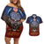 American Samoa Fautasi Couples Matching Off Shoulder Short Dress and Hawaiian Shirt Pago Pago Aeto and Iseula o le Moana of Fagatogo Red-Blue - Polynesian Pride