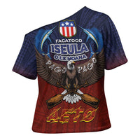 American Samoa Fautasi Cross Shoulder Shirt Pago Pago Aeto and Iseula o le Moana of Fagatogo Red-Blue LT03 - Polynesian Pride