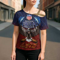 American Samoa Fautasi Cross Shoulder Shirt Pago Pago Aeto and Iseula o le Moana of Fagatogo Red-Blue LT03 - Polynesian Pride
