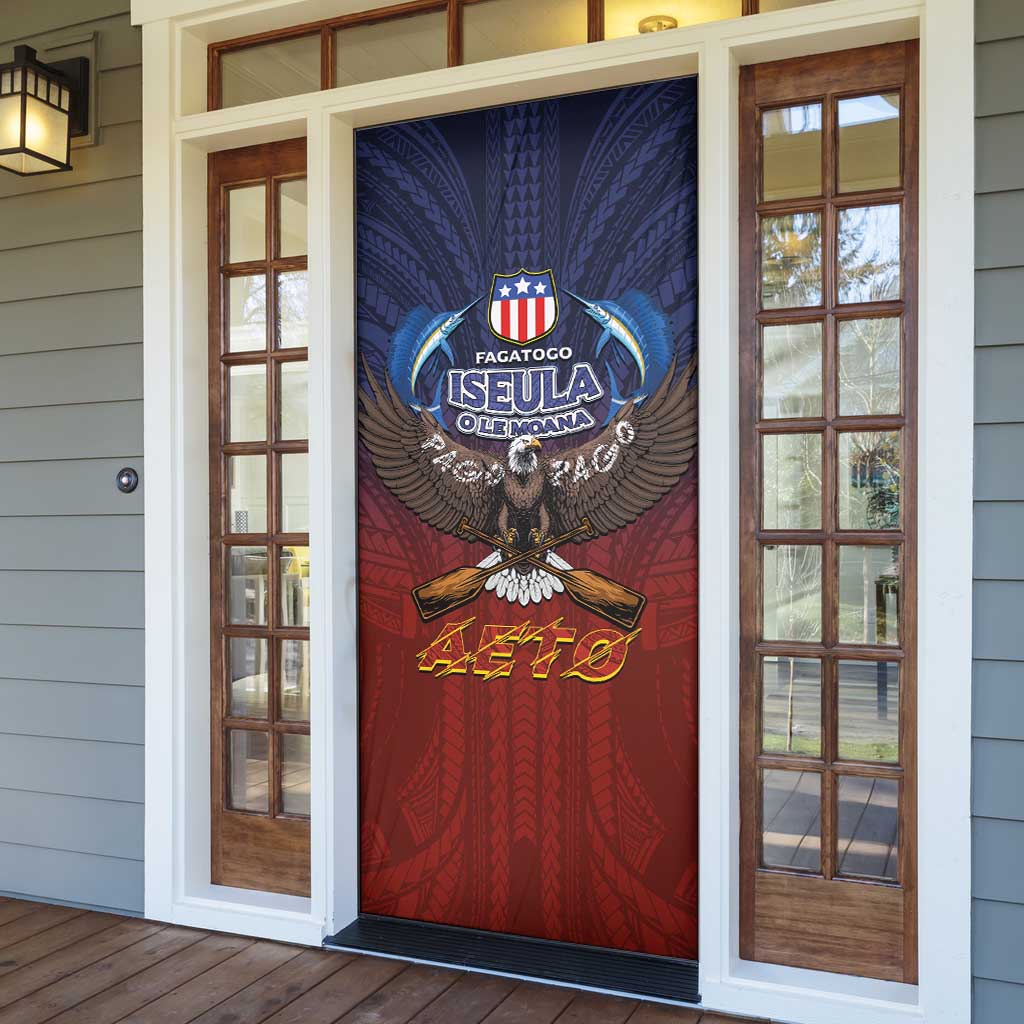 American Samoa Fautasi Door Cover Pago Pago Aeto and Iseula o le Moana of Fagatogo Red-Blue LT03 - Polynesian Pride