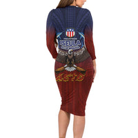 American Samoa Fautasi Family Matching Long Sleeve Bodycon Dress and Hawaiian Shirt Pago Pago Aeto and Iseula o le Moana of Fagatogo Red-Blue LT03 - Polynesian Pride